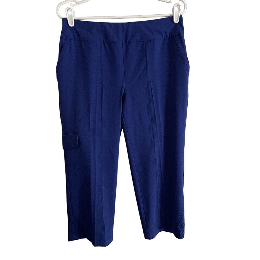 Weekends By Chicos Women 0/S Blue Casual Pull-On Bliss Balance Cargo Crop Pant